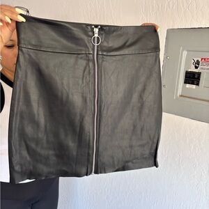 Black Zippered Leather Skirt with sequence fishnet crop long sleeve